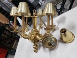 Solid Brass 6 Lamp Chandelier with Duck Head Arms, with 8 Brass Shades, Hardwired