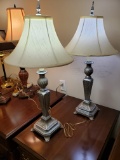 Pewter Finish Table Lamps, Pair, Contemporary, working