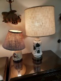 Two Porcelain Table Lamps, One Jug Style, One Vase Style with Holly Decoration
