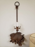 Hanging Sconces by Petites Choses, Pair, Copper & Cast Iron Rabbit and Leaf Motif, wired