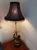Two Table Lamps with Shades, One Egyptian Style, One with Leaf Motif, Working