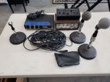 Collection of Microphones (2), Table Stands (3), Small Mixers (3) and Cabling - Shure & Others