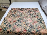 Collection of Green Floral Damask Valance Panels, Heavy Fabric, Likely Custom-Made, 6 in total
