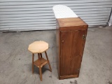 Two Handmade Items - Small Ironing Board Cabinet and Four-Legged Stool
