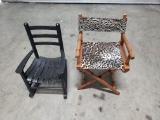 Two Children's Chairs - One Vintage Director Chair, One Black Rocker