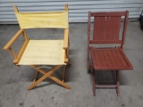 Antique Folding Stadium Chair Painted Red and Yellow Fabric Director Folding Chair
