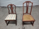 Two Small Rocking Chairs, One Cane Seat with Hand-Painted Details, one Fiddleback with Upholstery