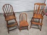 Two Antique High Chairs and One Matching Barrel Back Child's Chair, Handmade, Oak and Maple
