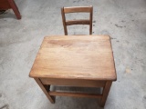 Primitive Wood Child's School Desk and Matching Chair, ca. 1940s-50s