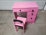 Small Pink Child's Desk and Matching Chair, ca. 1960s