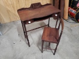 Antique Small Writing Desk and Matching Chair, some loss and older repairs