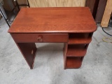 Vintage Single Drawer Desk or Sewing Table with Side Shelves, Older Handmade