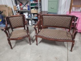 Antique Bentwood Settee and Matching Chair, on Wood Casters, Possibly European & Original Upholstery