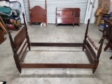 Antique Four Poster Twin Bed, Likely Walnut, Some Older Repairs Evident, Would Benefit from Resto