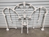 Full Size Bed Headboard, White Metal, Cast Iron Accents, Small End Legs - We May Have Rails