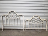 Full Size Bed Head and Foot Boards, White Painted Metal, Appears to be Brass Underneath