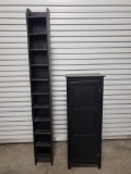 Farmhouse Style Storage Cabinet with 2 Shelves and 6' Tall Narrow Whatnot Shelf, Black Finish
