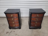 Pair of Walnut 3 Drawer Stands, Cabinets Refinished in Black, Drawer Fronts Walnut Finish, Maker Unk
