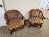 Thomasville Club Chairs, Pair, Cane Back with Original Upholstered Bottom & Cushion, ca. 1960s
