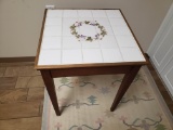 Antique Oak Shaker Style Table with Handpainted Tile Top, 29