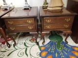 Lane Queen Anne Side Tables, Pair, Two Drawer Front