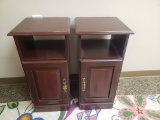 Small Side Stands, Pair, Simulated Mahogany Finish, Contemporary, Single Door