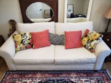 Large White Sofa with Five Throw Pillows, US made, 88