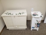 Girl's Lane Cedar Chest with Extra Knobs and Unknown Maker Laundry Hamper, White with Floral Accents