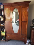 Armoire, Possibly Mid-19th Century English, Mahogany with Satin & Banded Inlays, Brass Hardware