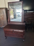 Second Empire Dresser/Dressing Table with Tall Mirror, 3 Drawers, Walnut, Late 19th C. Antique