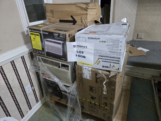 Pallet of Unprocessed Return Items - 6 Window/Through Wall A/C Units, 2 Dehumidifiers,