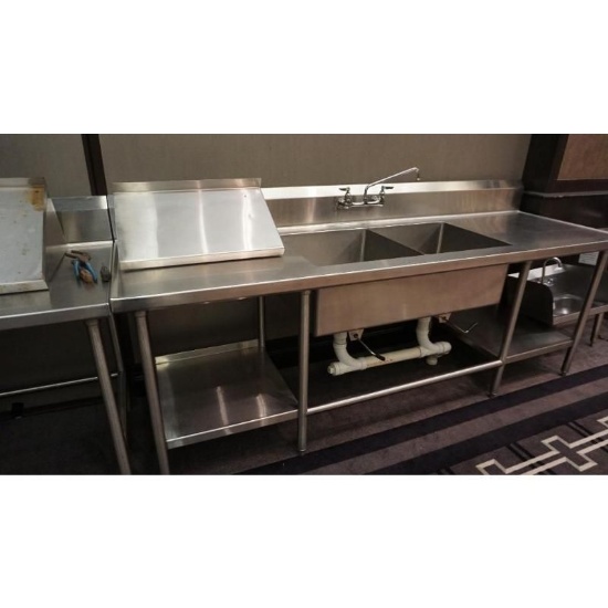 SS Double Sink/Worktable 8'x30"