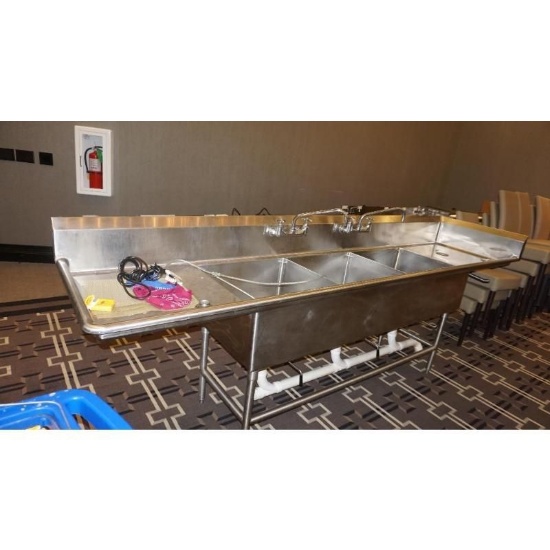 SS Triple Sink/Work Table 10'x30"