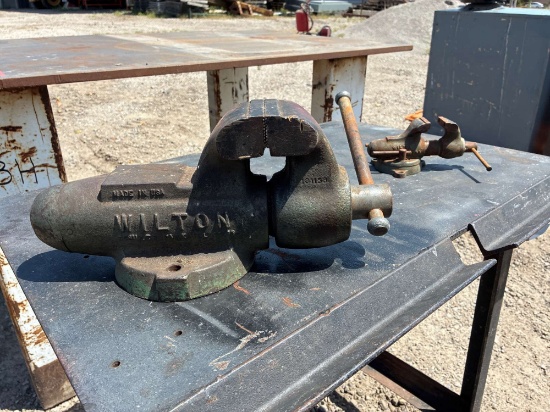 (2) Wilton Table Vises w/ Metal Shop Table