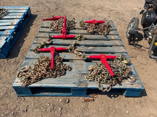Pallet of (4) 20ft Chains and (5) Booms