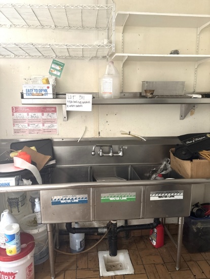 3 Tub Sink, Wall Shelfs & Content