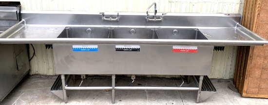 30x120” 3 Tub 2 Db Commercial Sink
