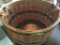 Large Round 1991 Longaberger Corn Basket w/Green Stripe & 2 Leather Handles