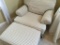 Tan and Ivory Checkard J Raymond Over Stuffed Casual Chair and Ottoman