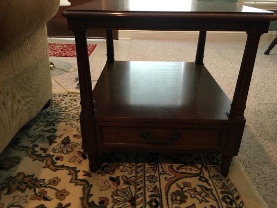 Solid Wood Pecan 2 Tier End Table w/Drawer