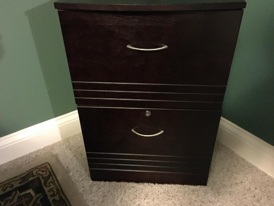 2 Drawer Dark Brown Pressed Board Filing Cabinet