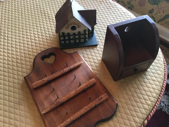3 pc Decor Items (Hanging Candle Holder,Birdhouse, Match Box
