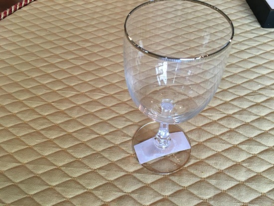5 Crystal Silver Rimmed Wine Glasses