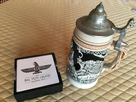 All Big 10 Alaska 2017 Stone Coasters and German Stein w/Pewter Lid