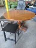 Round Table, Office Chair, (2) Small Square Chairs