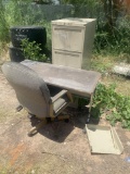 Chair, Small Table & Filing Cabinet
