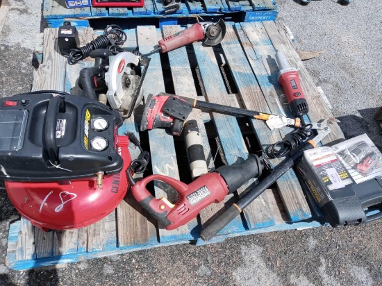 Air Compressor, Circular Saw, Grinder, Rotary Tool Kit, Reciprocating Saw, Detail Sander, & Pump