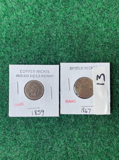 1867 Shield Nickel & 1859 Indian Head Penny