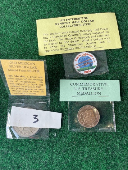 Mexican Peso, Medallion, & Kennedy Collector Coin