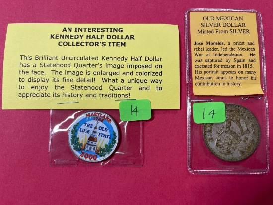 Kennedy Half Dollar & Old Mexican Silver Dollar